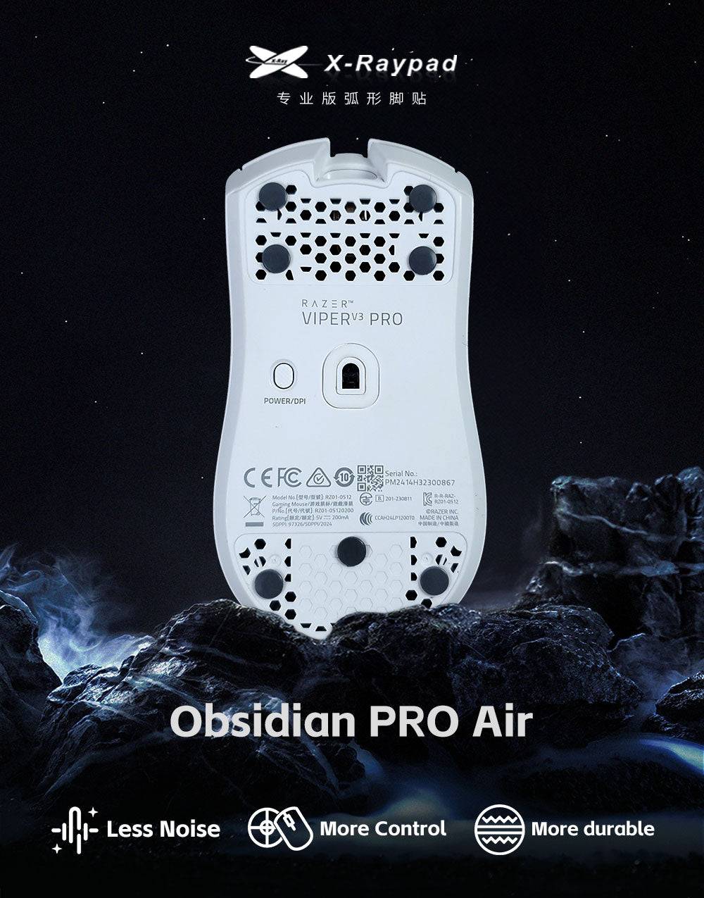 X-Raypad Obsidian Pro Air Mouse Skates - Universal Dots (Grey)
