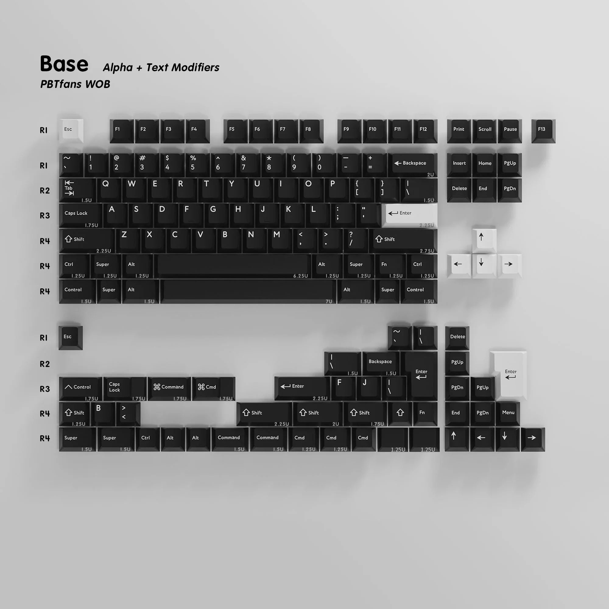 PBTFans White on Black Keycap Set
