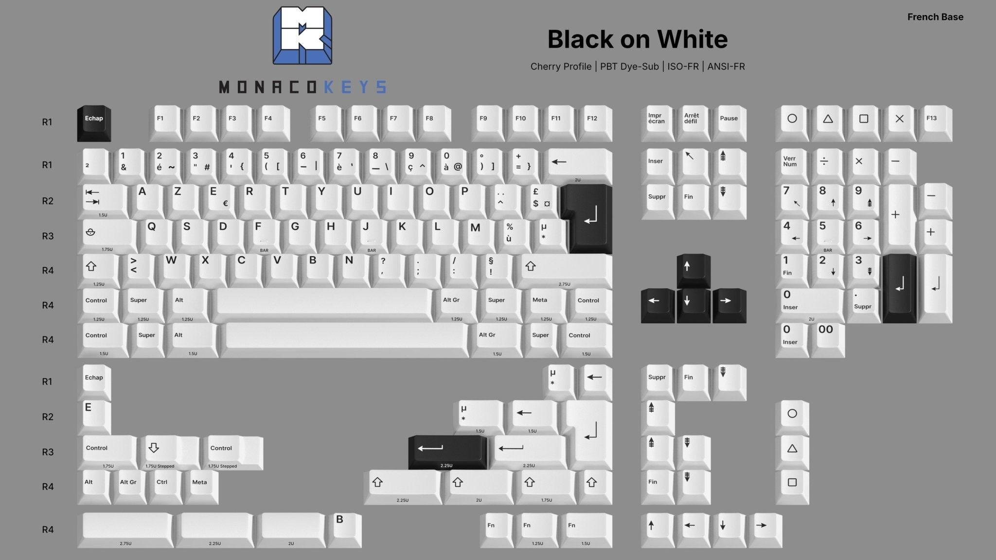 Monacokeys Black on White (AZERTY-FR) Keycap Set - InputGear DE